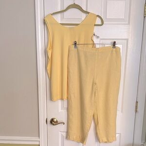 Yellow Women's Sleeveless shirt and linen pants. to be sold as a set.